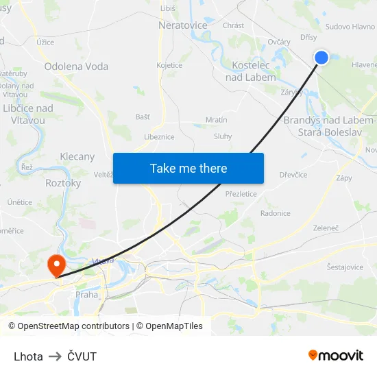 Lhota to ČVUT map