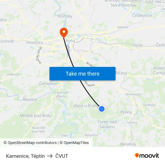 Kamenice, Těptín to ČVUT map