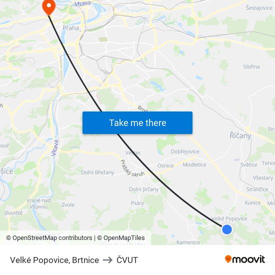 Velké Popovice, Brtnice to ČVUT map