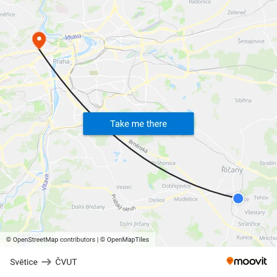 Světice to ČVUT map