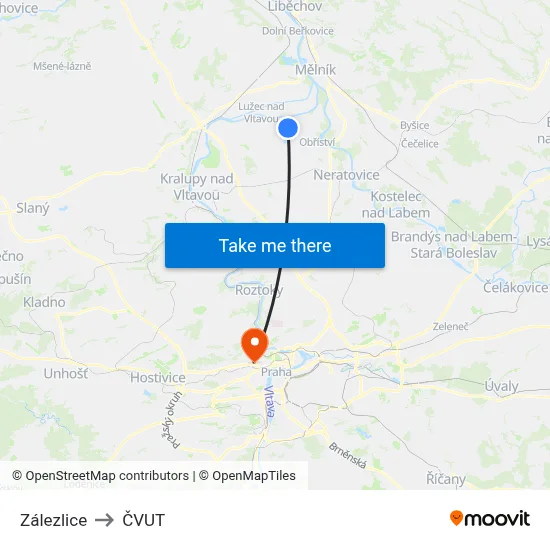 Zálezlice to ČVUT map
