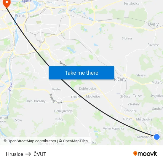 Hrusice to ČVUT map