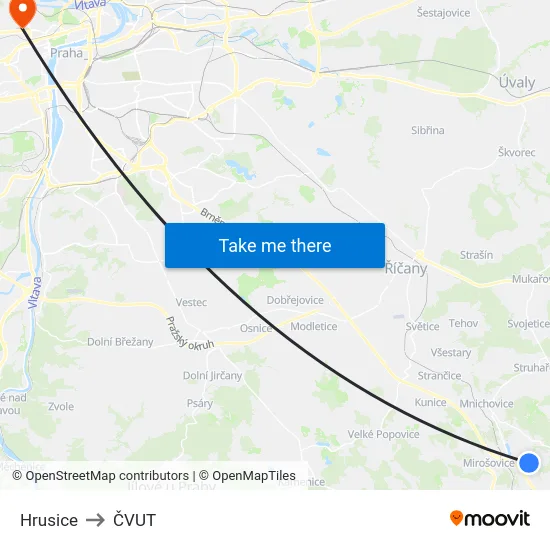 Hrusice to ČVUT map