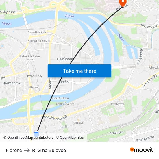 Florenc to RTG na Bulovce map