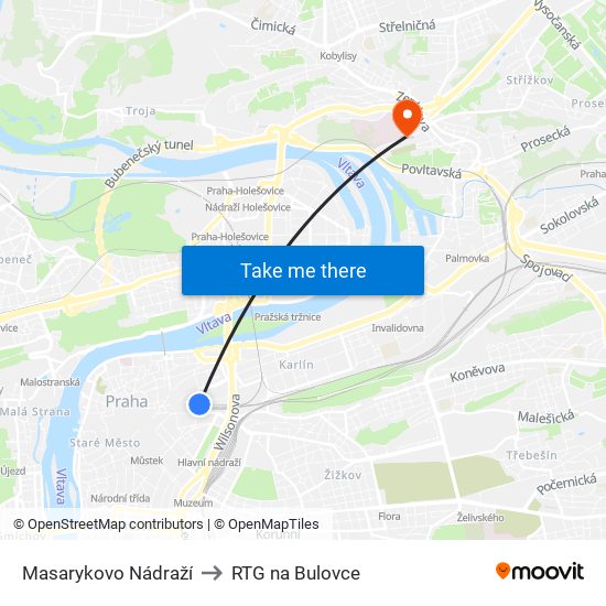 Masarykovo Nádraží to RTG na Bulovce map