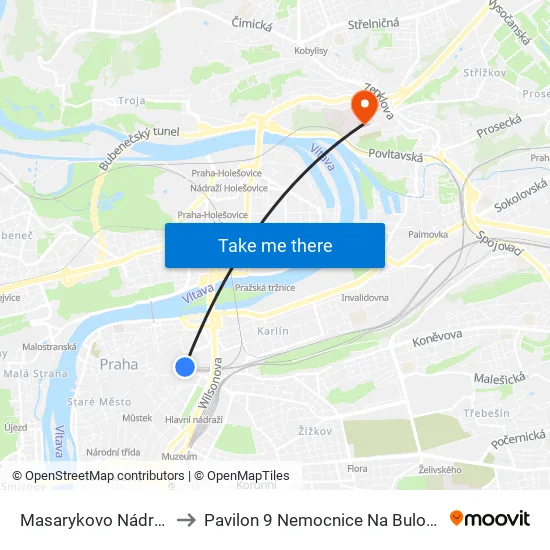 Masarykovo Nádraží to Pavilon 9 Nemocnice Na Bulovce map