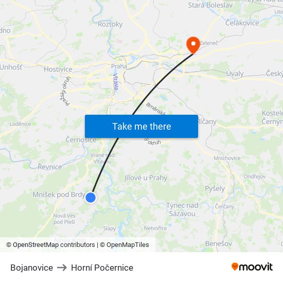 Bojanovice to Horní Počernice map