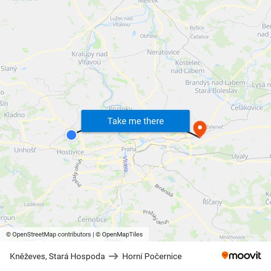 Kněževes, Stará Hospoda to Horní Počernice map