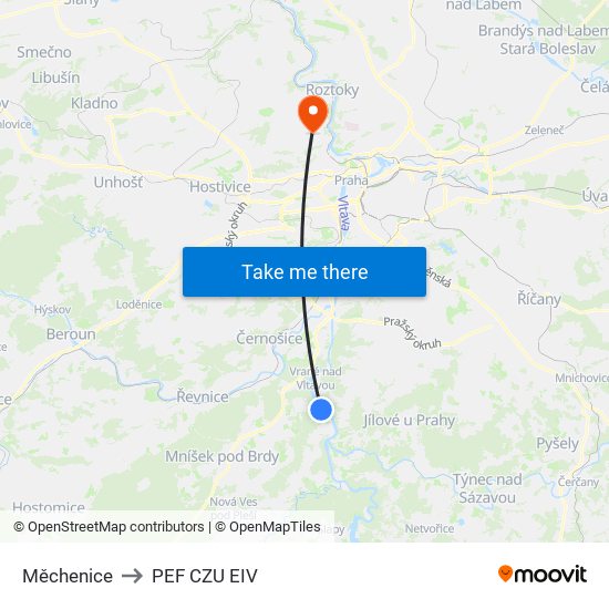 Měchenice to PEF CZU EIV map