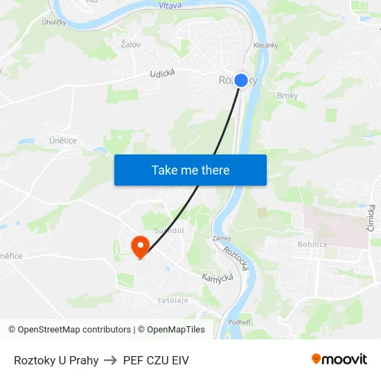 Roztoky U Prahy to PEF CZU EIV map