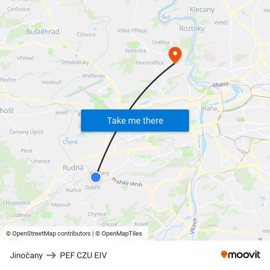 Jinočany to PEF CZU EIV map