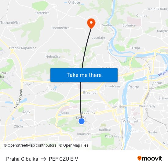 Praha-Cibulka to PEF CZU EIV map