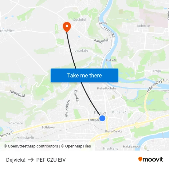 Dejvická to PEF CZU EIV map
