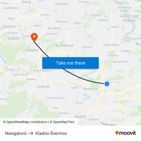 Navigátorů to Kladno-Švermov map