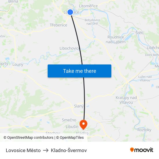 Lovosice Město to Kladno-Švermov map