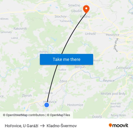 Hořovice, U Garáží to Kladno-Švermov map