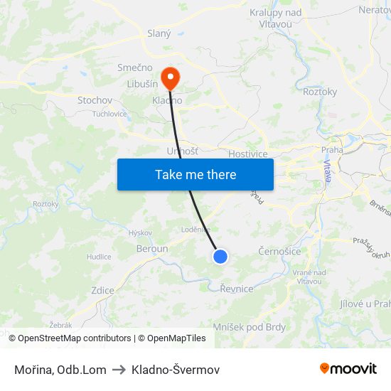 Mořina, Odb.Lom to Kladno-Švermov map