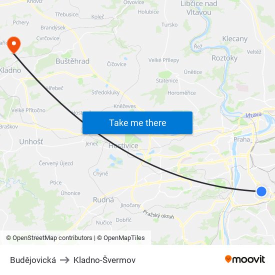 Budějovická (D) to Kladno-Švermov map