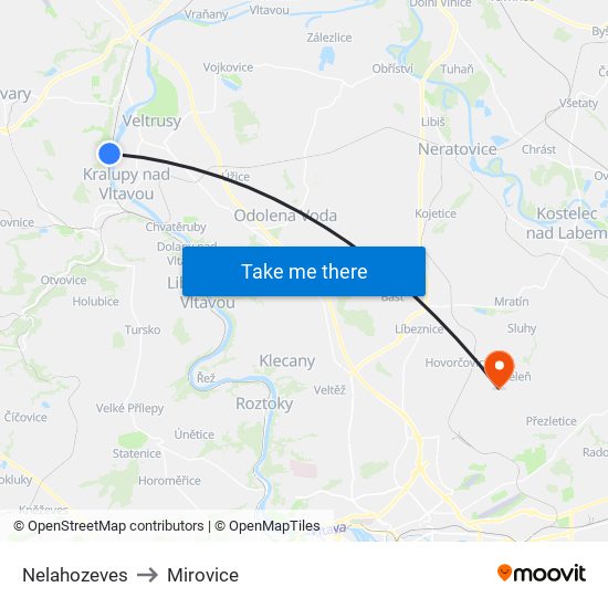 Nelahozeves (B) to Mirovice map