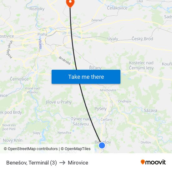 Benešov, Terminál (3) to Mirovice map