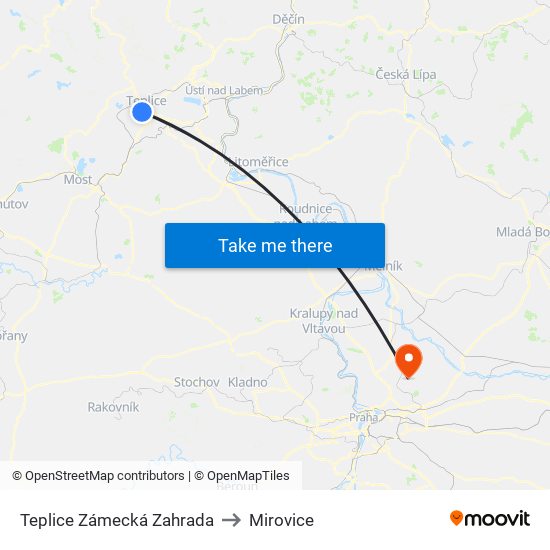 Teplice Zámecká Zahrada to Mirovice map