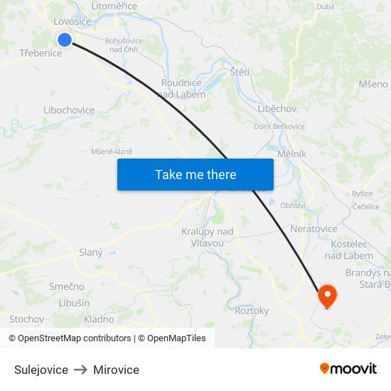 Sulejovice to Mirovice map