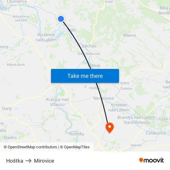 Hoštka to Mirovice map