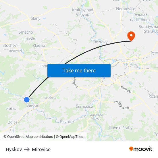 Hýskov to Mirovice map