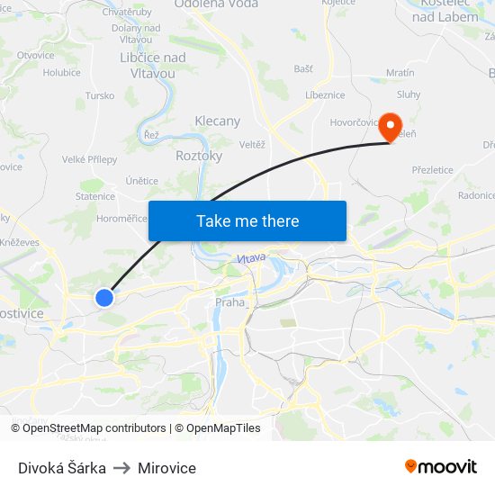 Divoká Šárka to Mirovice map