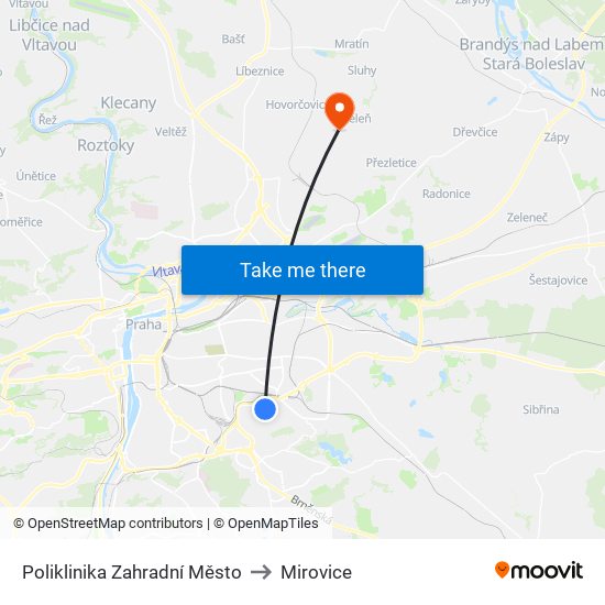 Poliklinika Zahradní Město to Mirovice map