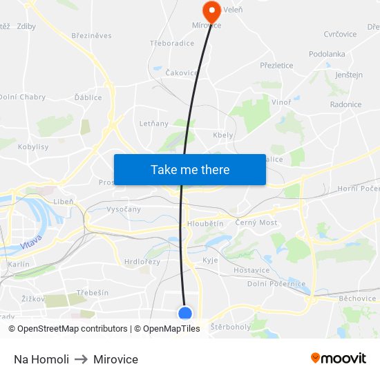 Na Homoli to Mirovice map