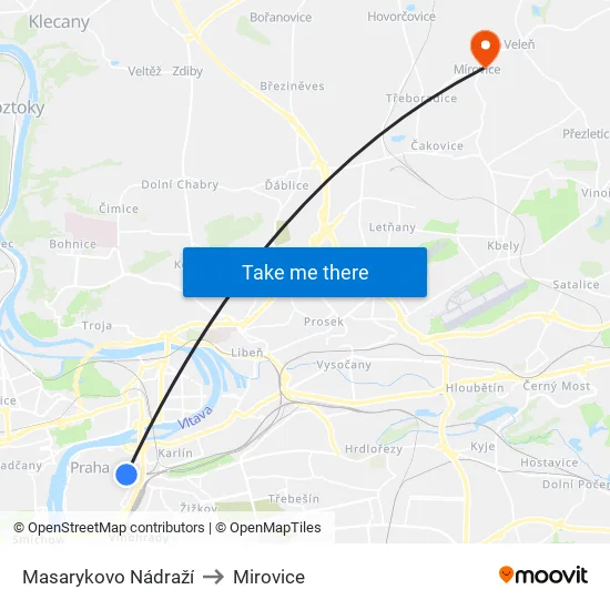Masarykovo Nádraží to Mirovice map