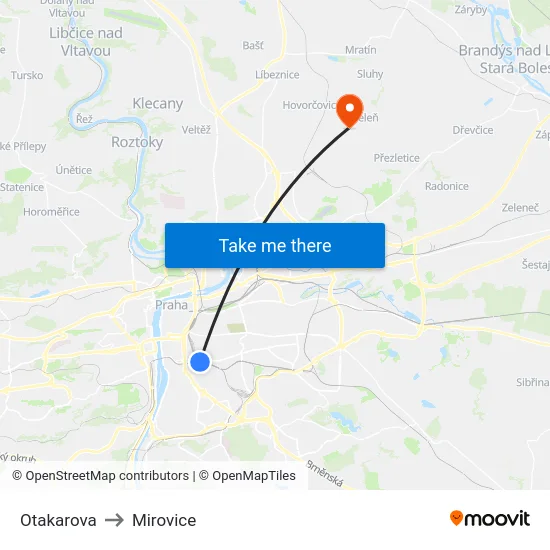 Otakarova to Mirovice map