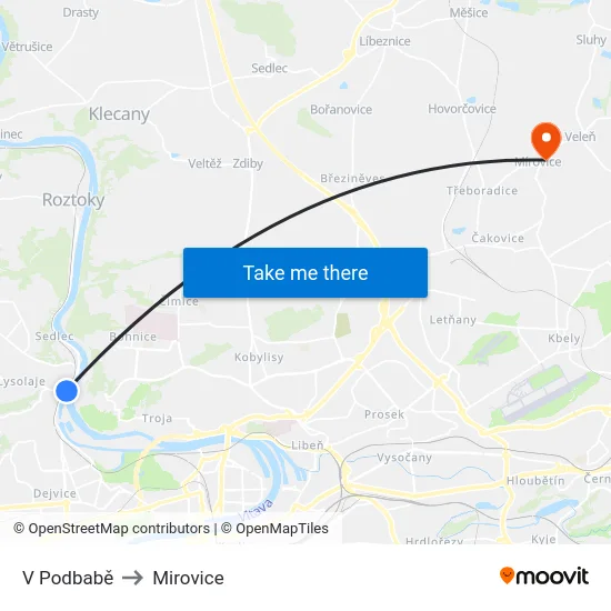 V Podbabě to Mirovice map
