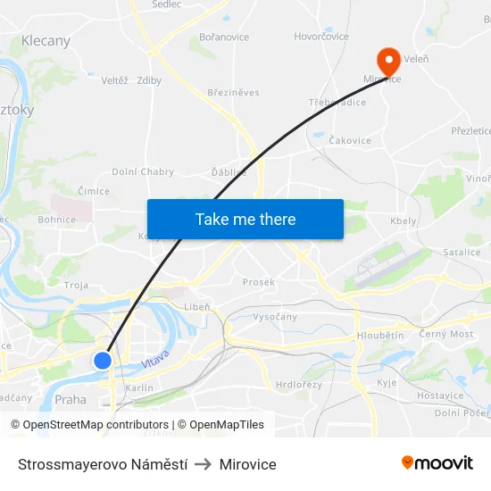 Strossmayerovo Náměstí to Mirovice map