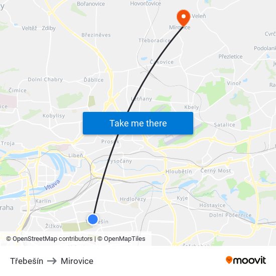 Třebešín (A) to Mirovice map