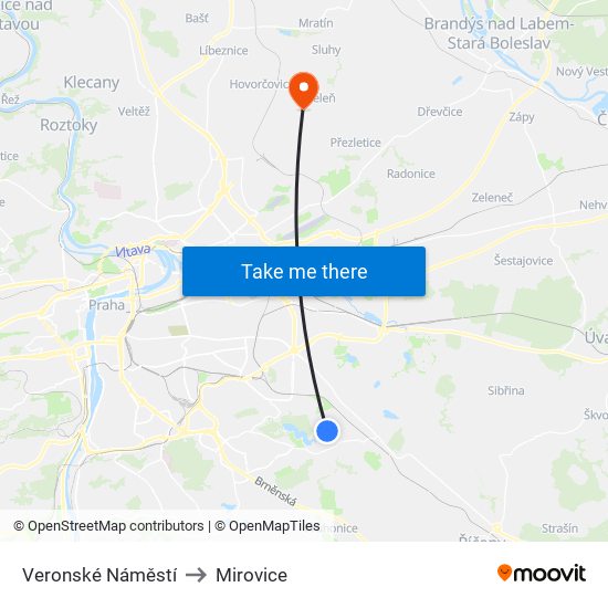Veronské Náměstí to Mirovice map