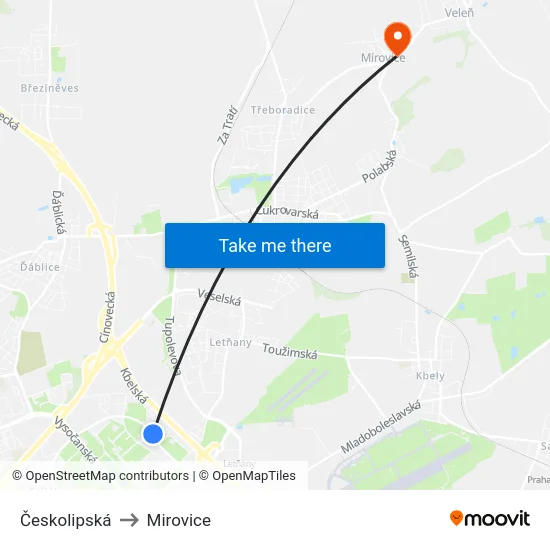 Českolipská to Mirovice map