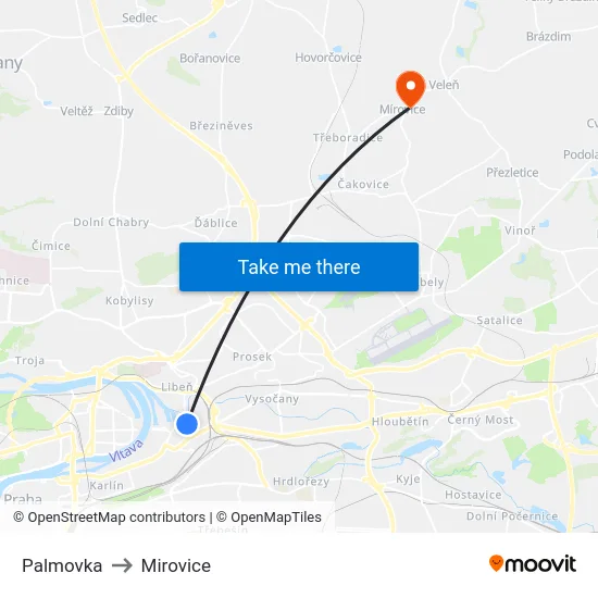Palmovka to Mirovice map