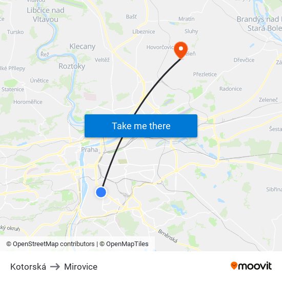 Kotorská (B) to Mirovice map