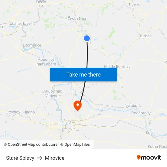 Staré Splavy to Mirovice map