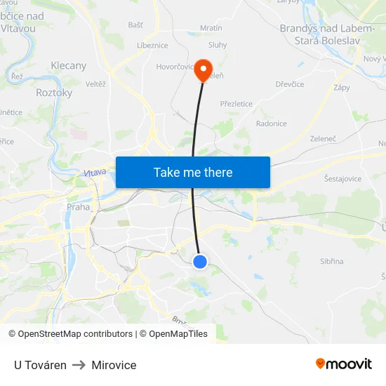 U Továren to Mirovice map