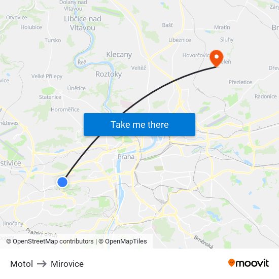 Motol to Mirovice map