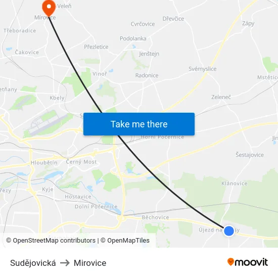 Sudějovická to Mirovice map