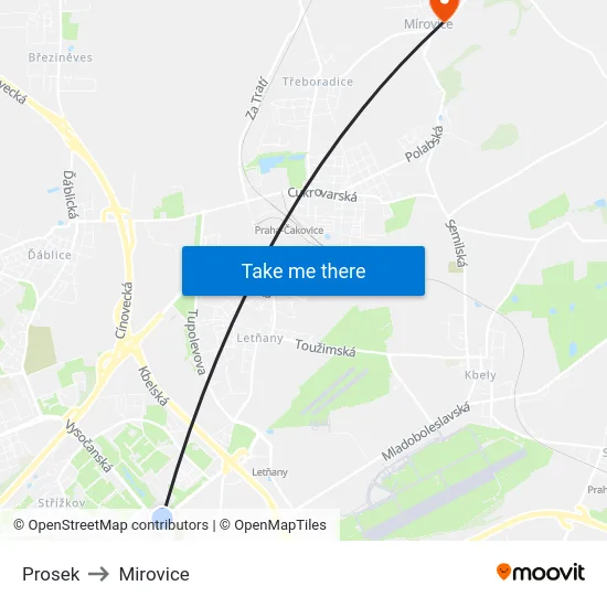 Prosek to Mirovice map