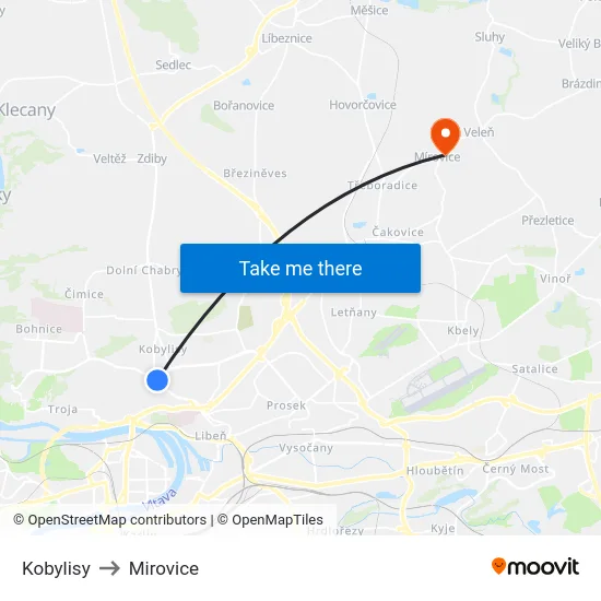 Kobylisy to Mirovice map