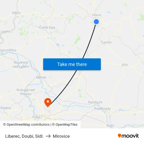 Liberec, Doubí, Sídl. to Mirovice map