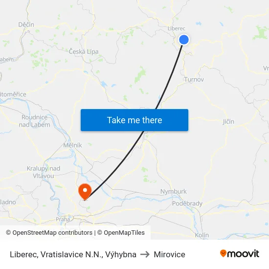 Liberec, Vratislavice N.N., Výhybna to Mirovice map