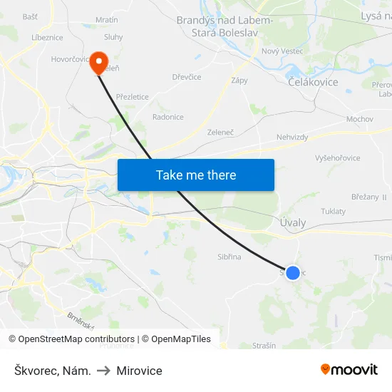 Škvorec, Nám. to Mirovice map