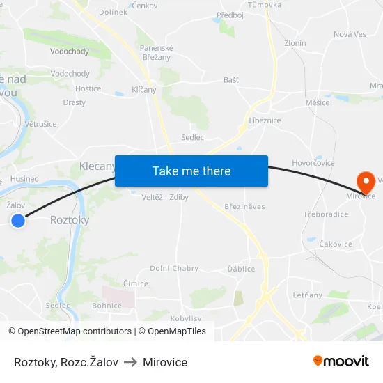 Roztoky, Rozc.Žalov to Mirovice map